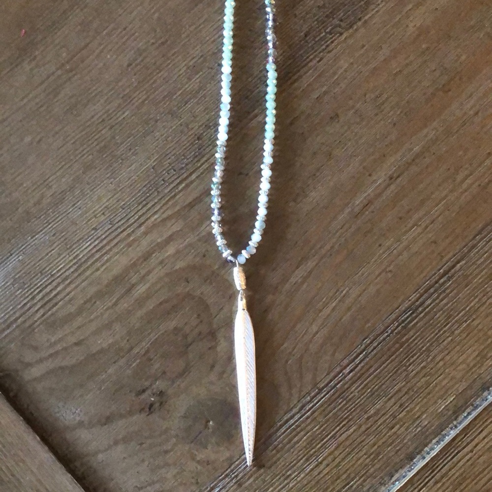 SOLD -Long metal feather necklace